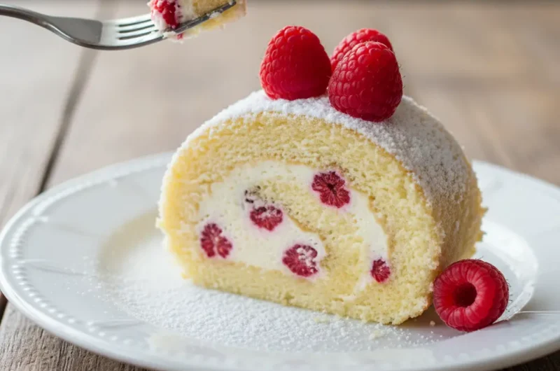 Easy Raspberry Swiss Roll Cake