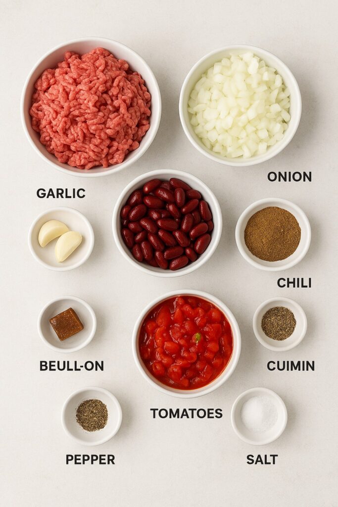Classic Homemade Chili ingredients