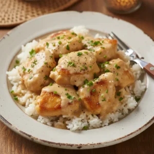 Creamy Smothered Chicken Over Rice