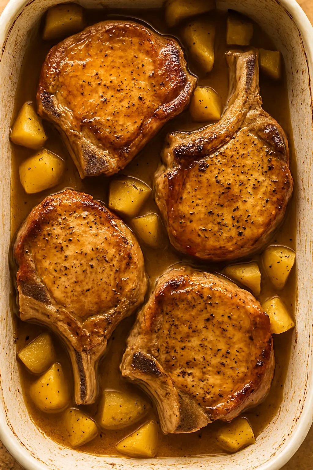 comfort food pork chops with caramelized apples