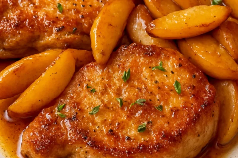comfort food pork chops with caramelized apples