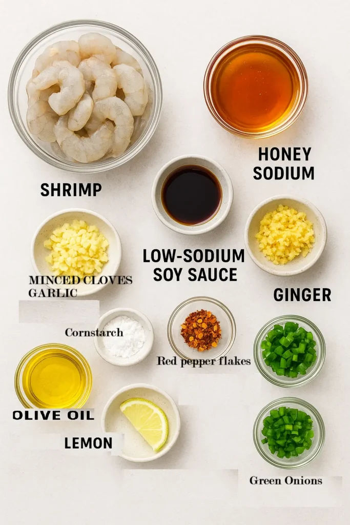 Sticky Honey Garlic Shrimp ingredients