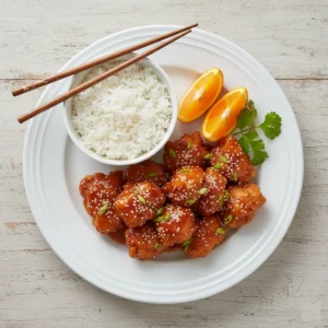 A plate of crispy homemade orange chicken