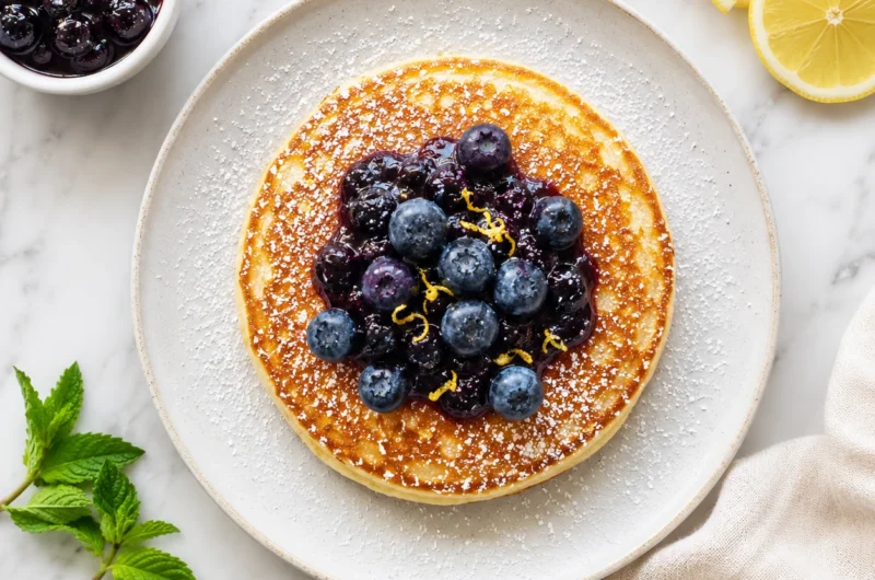 Fluffy Lemon Ricotta Pancakes with Blueberry Compote