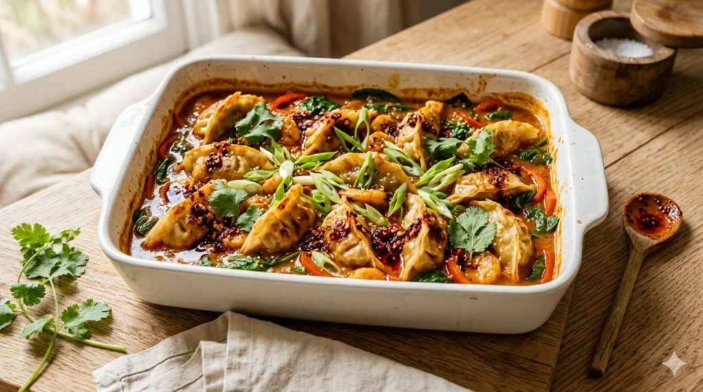 Viral One Pan Dumpling Bake