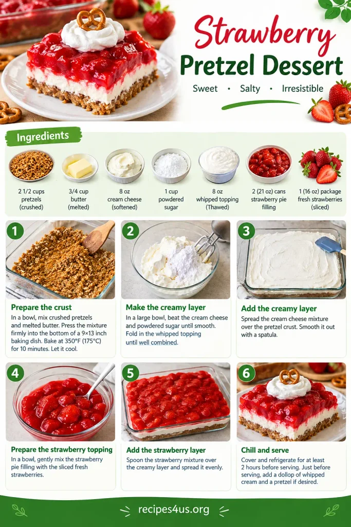 Ingredients and steps  for Strawberry Pretzel Dessert